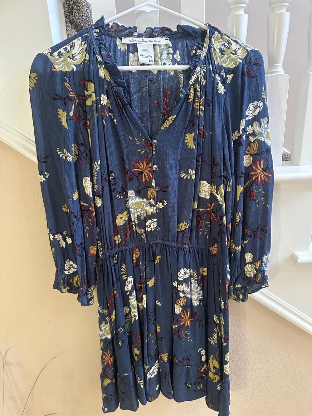 American Rag Navy Floral Long-Sleeve Midi Dress